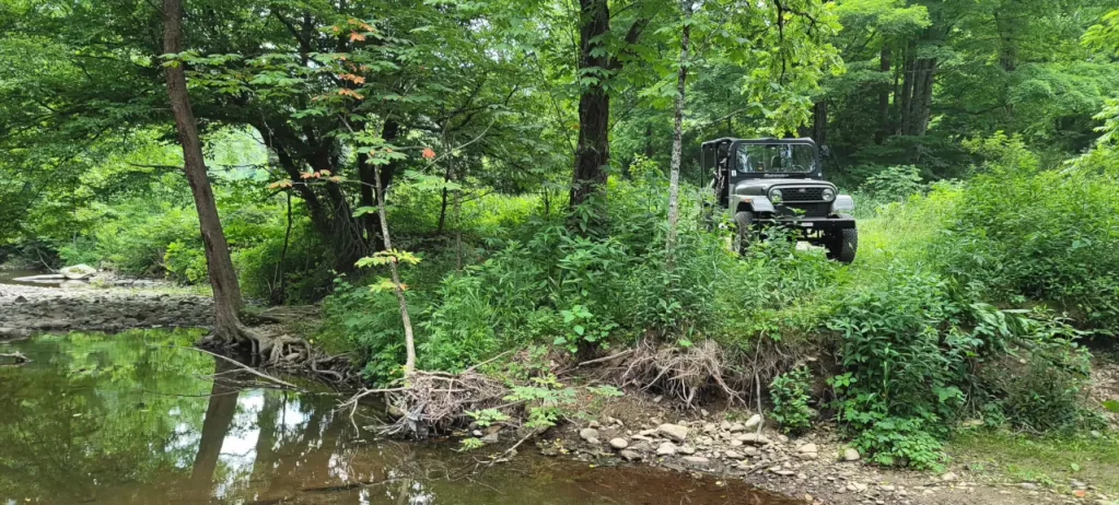 Roxor on an Ashe County mountain road to a fishing spot